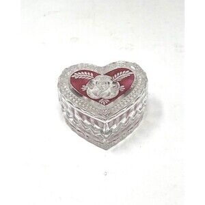 Thick Glass Etched Rose Heart Jewelry Box
